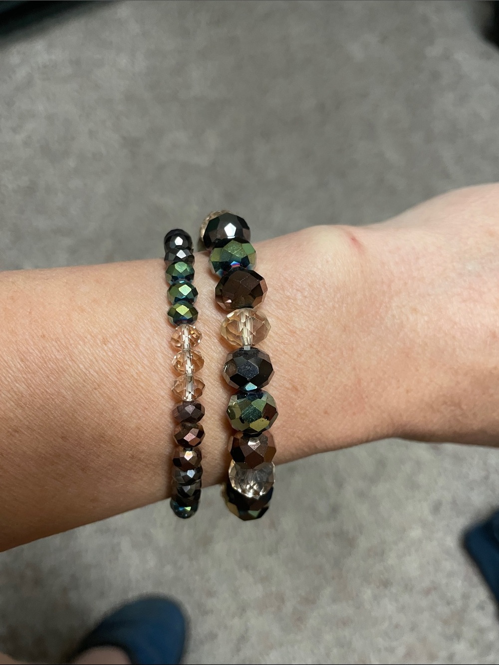 Faceted Glass Bead Stretch Bracelet Set - Iridescent Green:Brown
